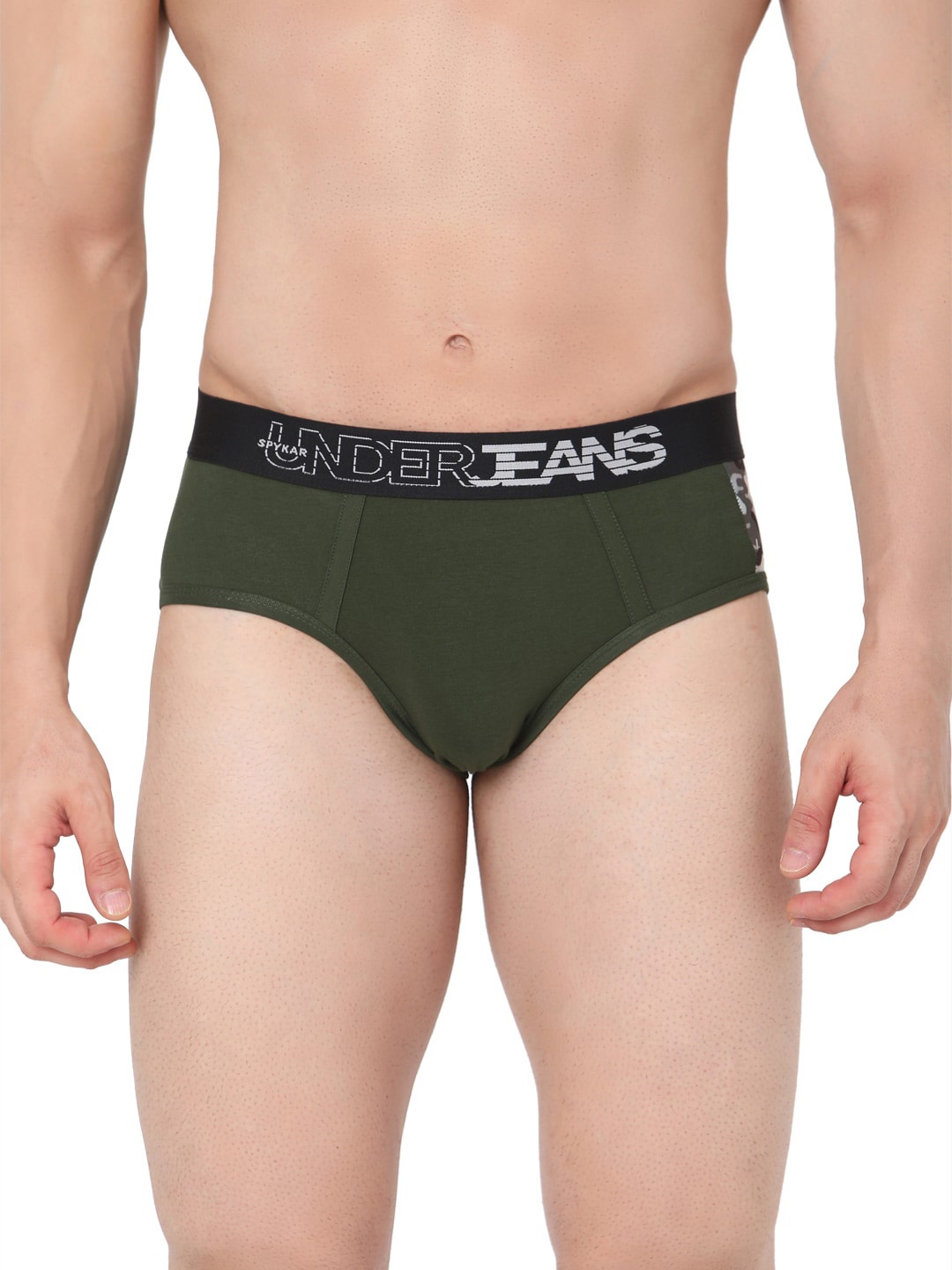 

UnderJeans by Spykar Men Olive Green Solid Cotton Basic Briefs UJMBRPBS021