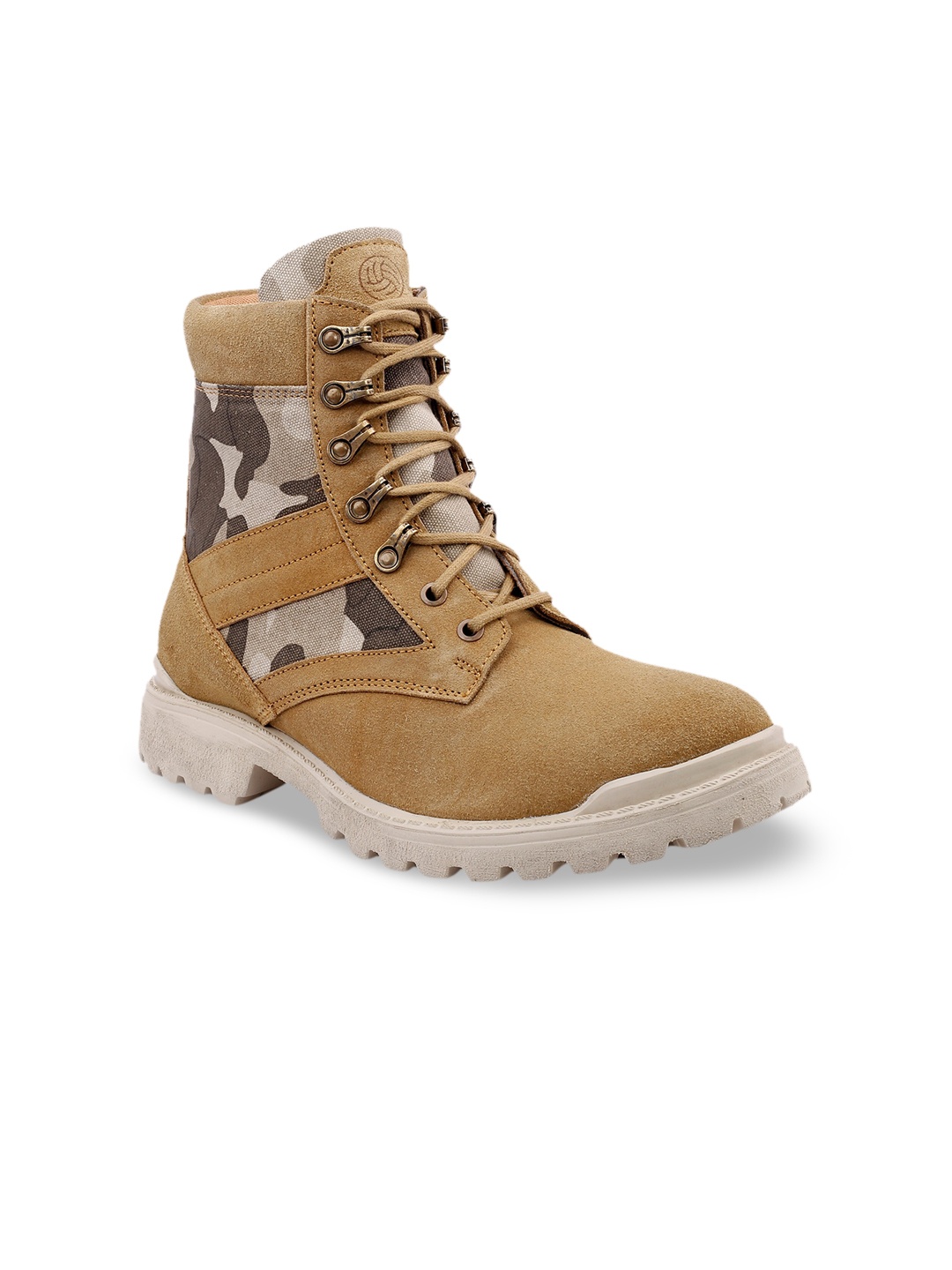 

bacca bucci Men Tan Printed Leather High-Top Flat Boots