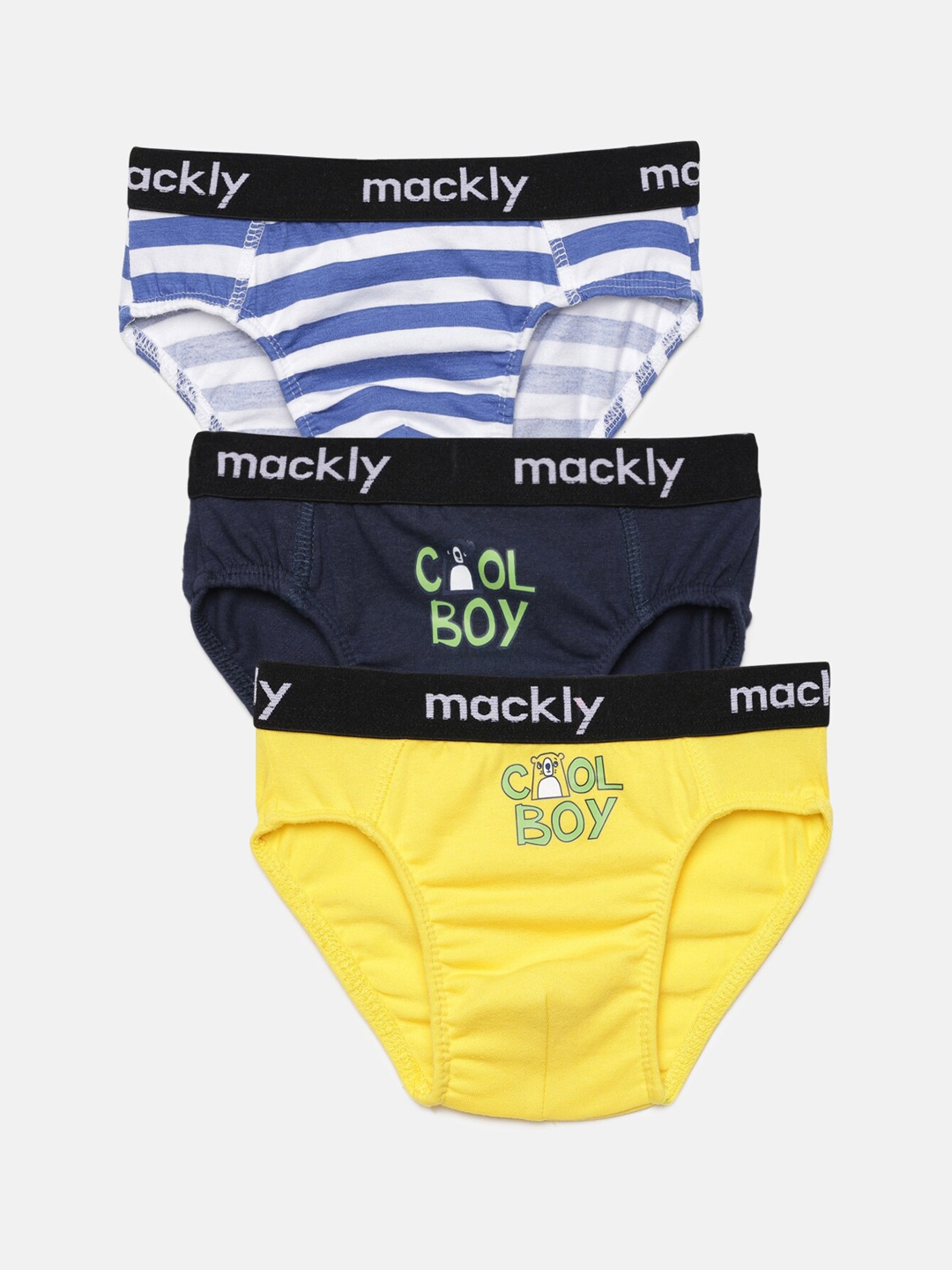 

Mackly Boys Pack of 3 Printed Cotton Basic Briefs MB-31, Navy blue