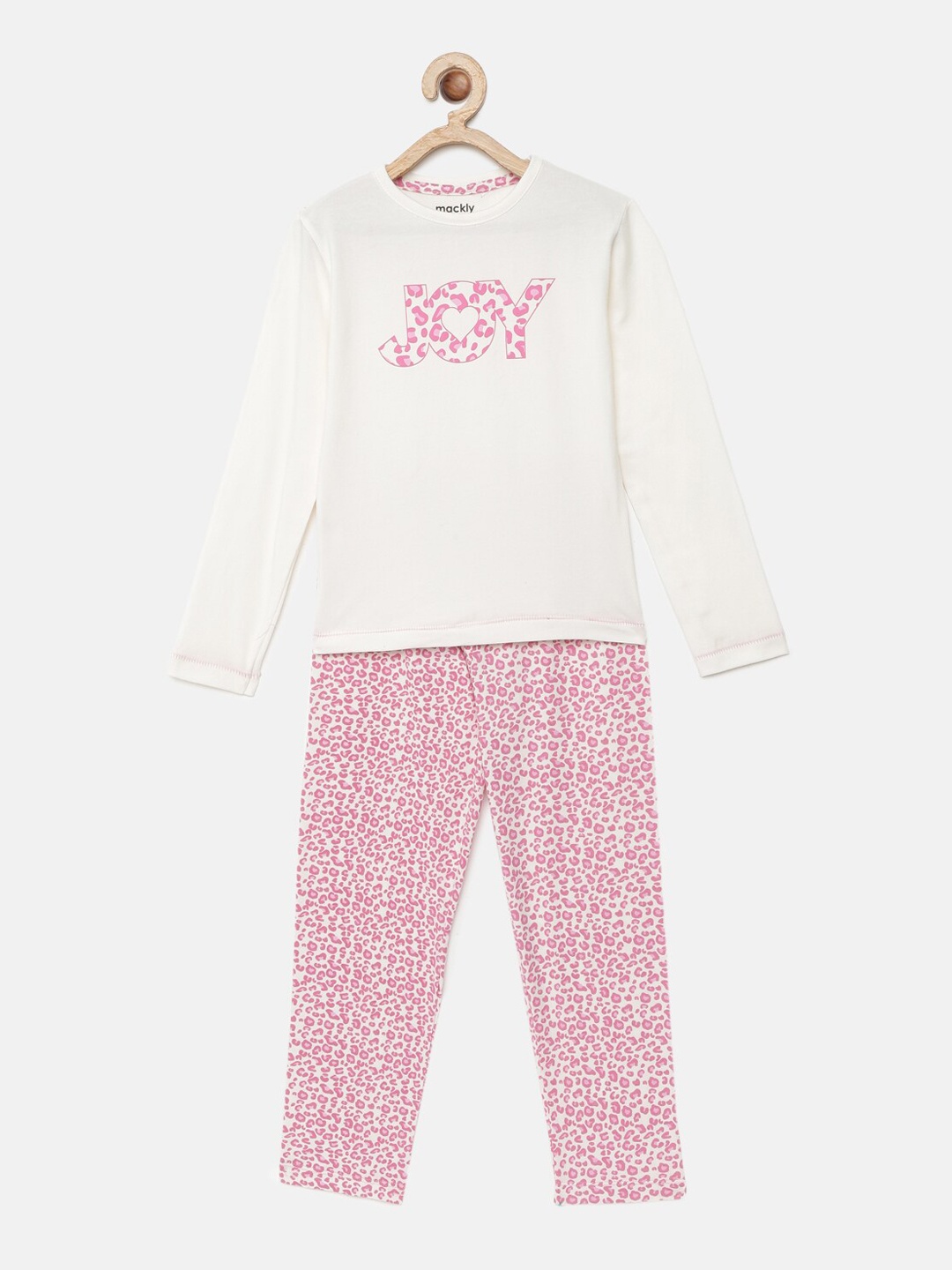 

mackly Girls Off White & Pink Night suit