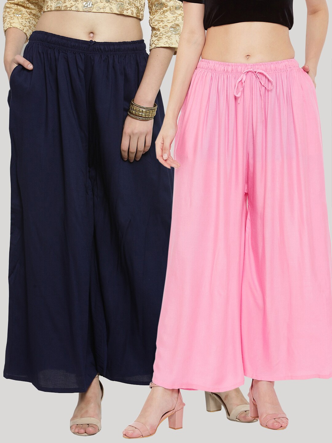 

Clora Creation Women Pack of 2 Navy Blue & Pink Knitted Ethnic Palazzos