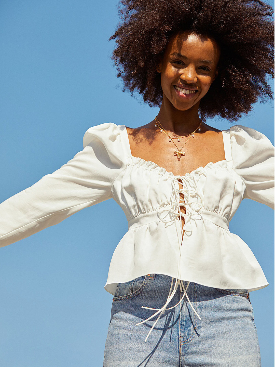 

H&M Women White Solid Lyocell-Blend Blouse
