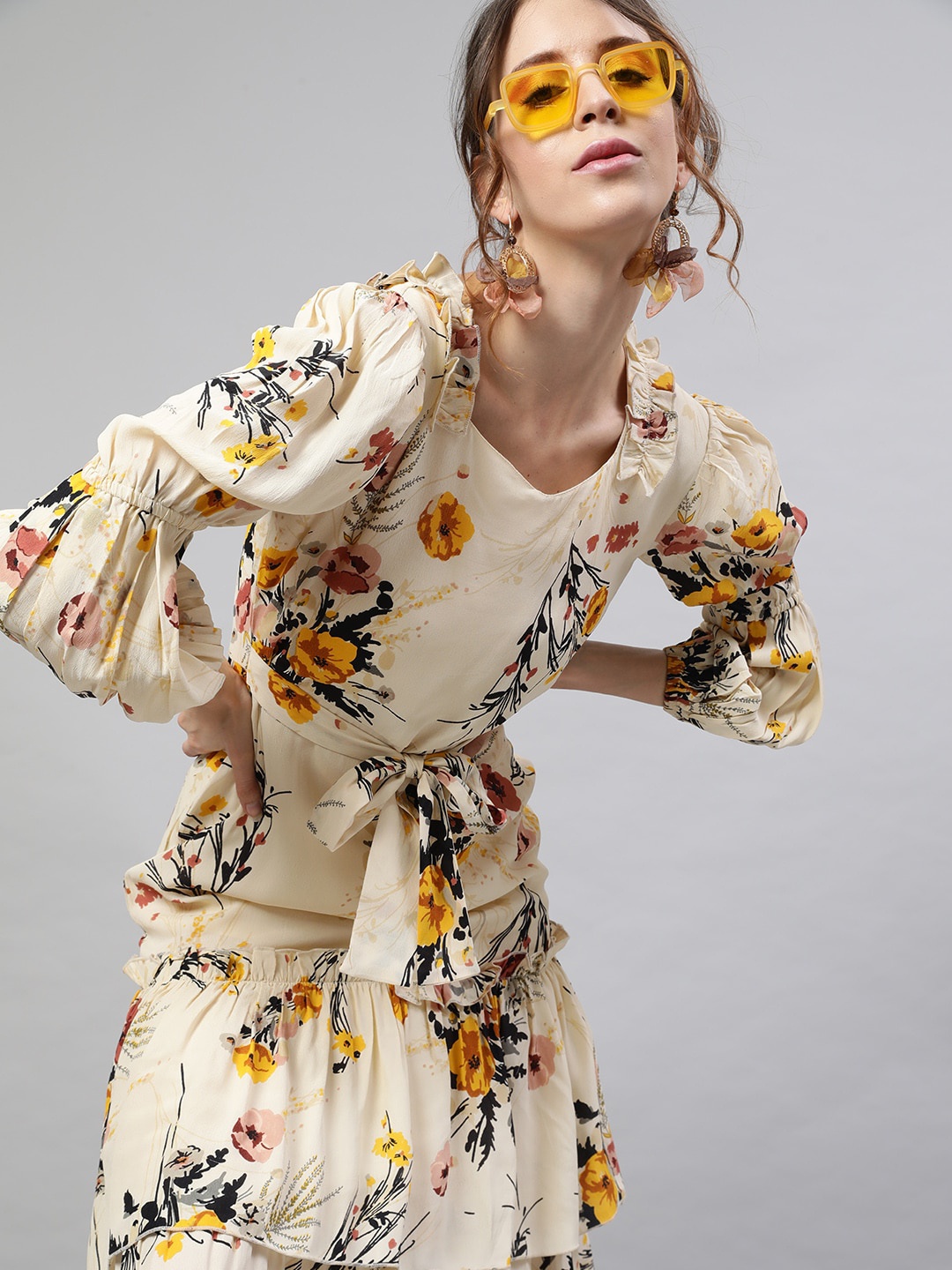STREET 9 Cream Crepe Floral Maxi Dress