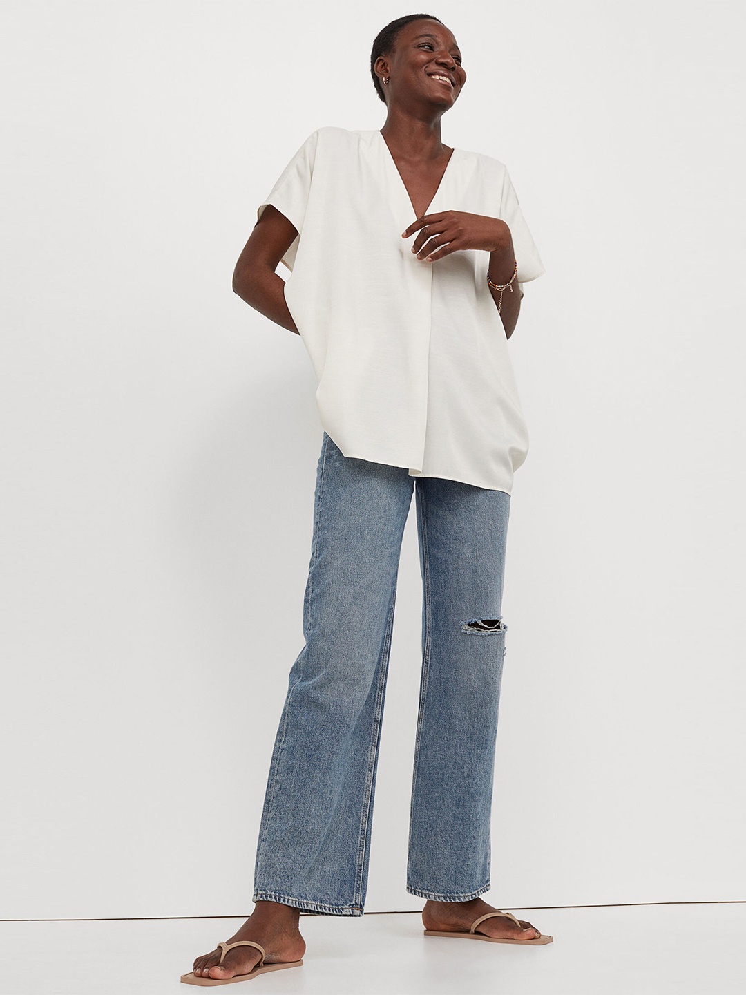 

H&M White Wrap Longline Top