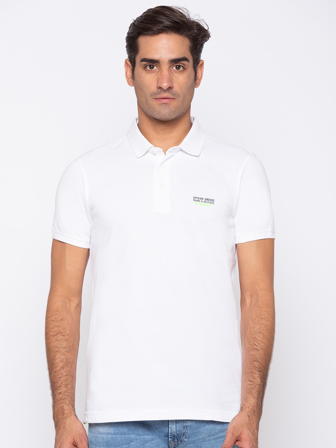 

SPYKAR Men White Polo Collar Slim Fit T-shirt