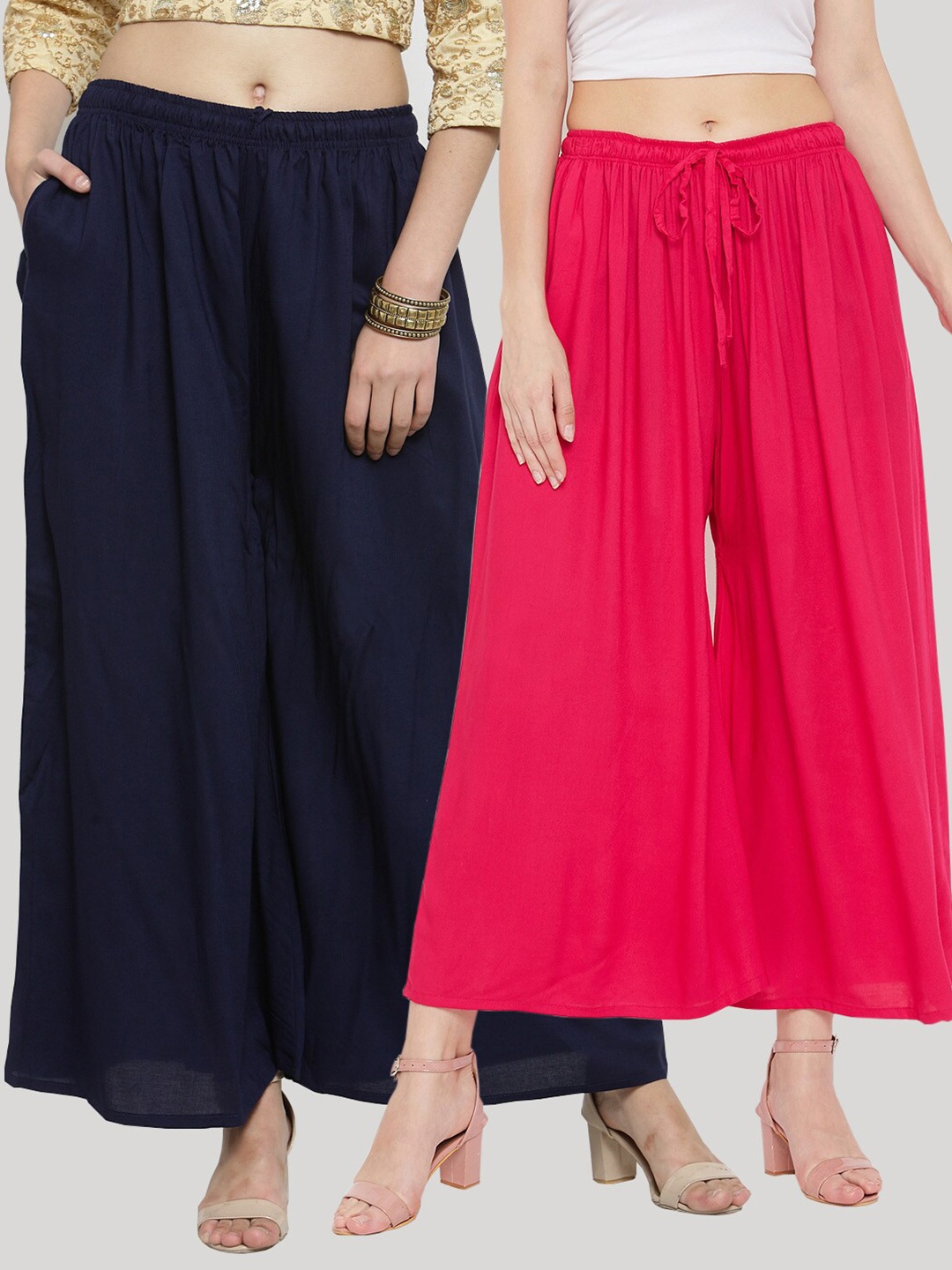 

Clora Creation Women Navy Blue & Magenta Set of 2 Ethnic Palazzos