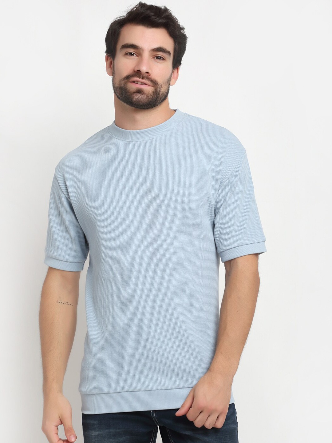 

Bhaane Men Blue Cotton Pure Cotton T-shirt