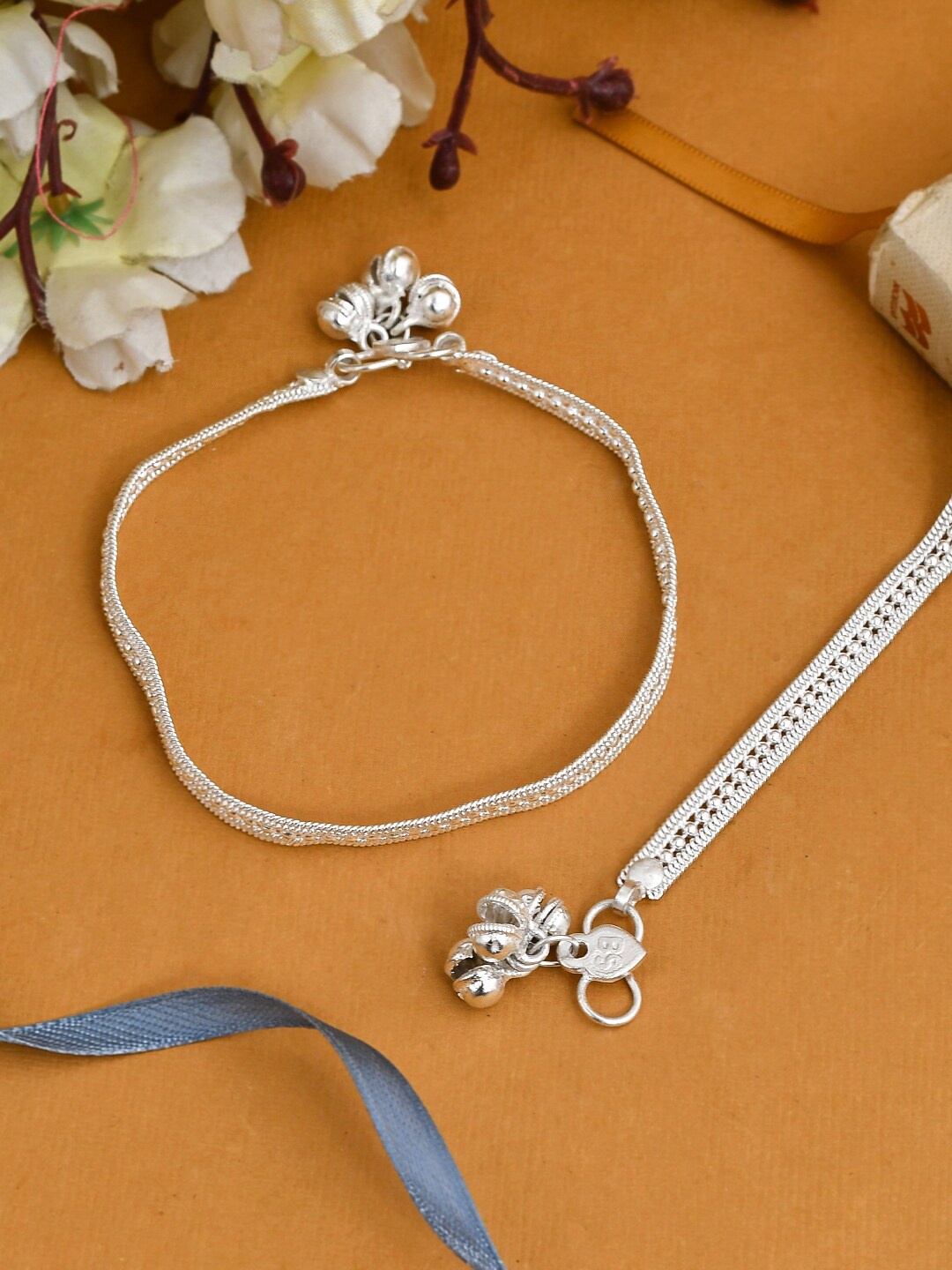 

Silvermerc Designs Set Of 2 Silver-Plated Handcrafted Plain Anklets