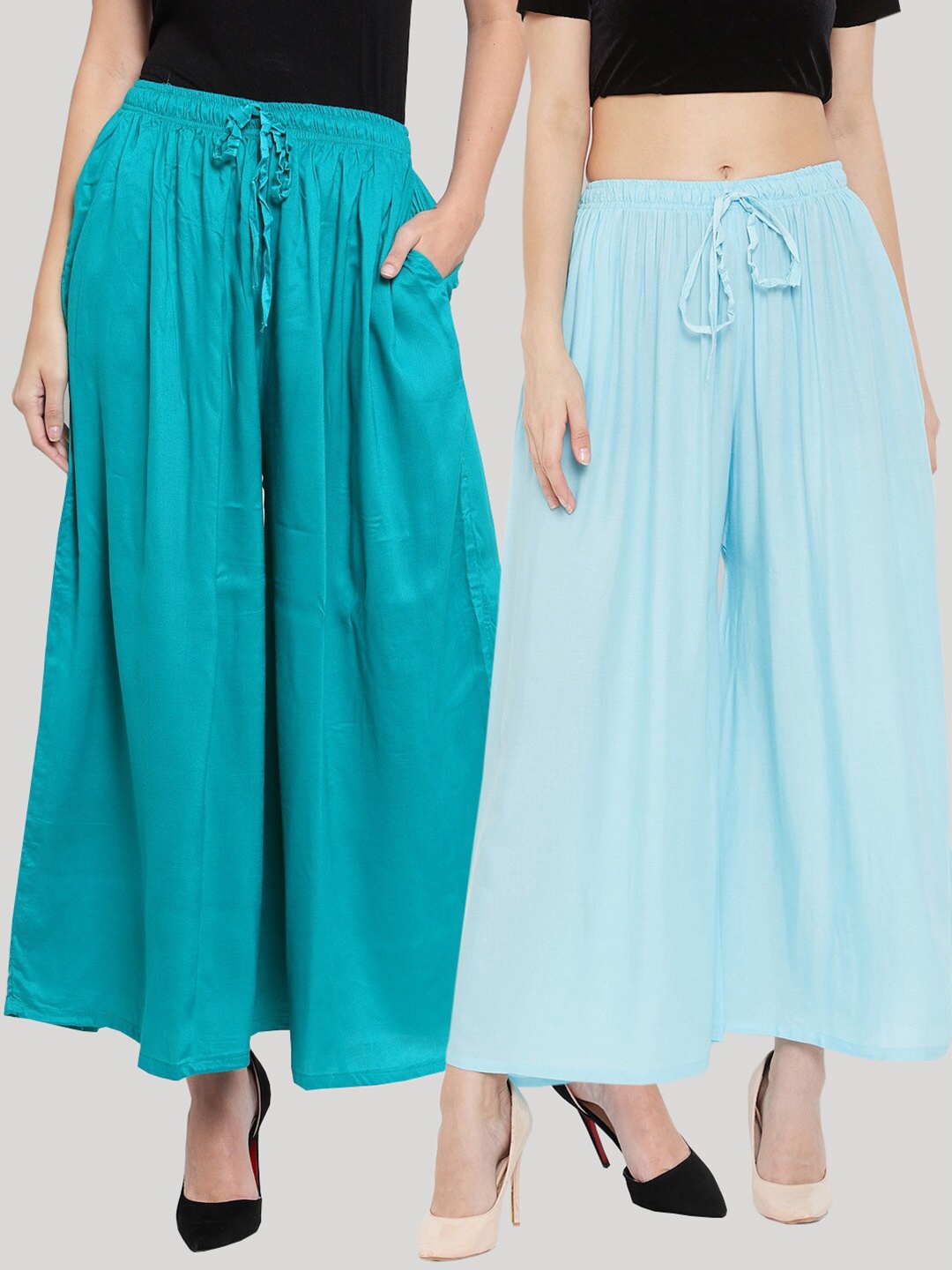 Clora Creation Women Blue Pack of 2 Knitted Cropped Palazzos