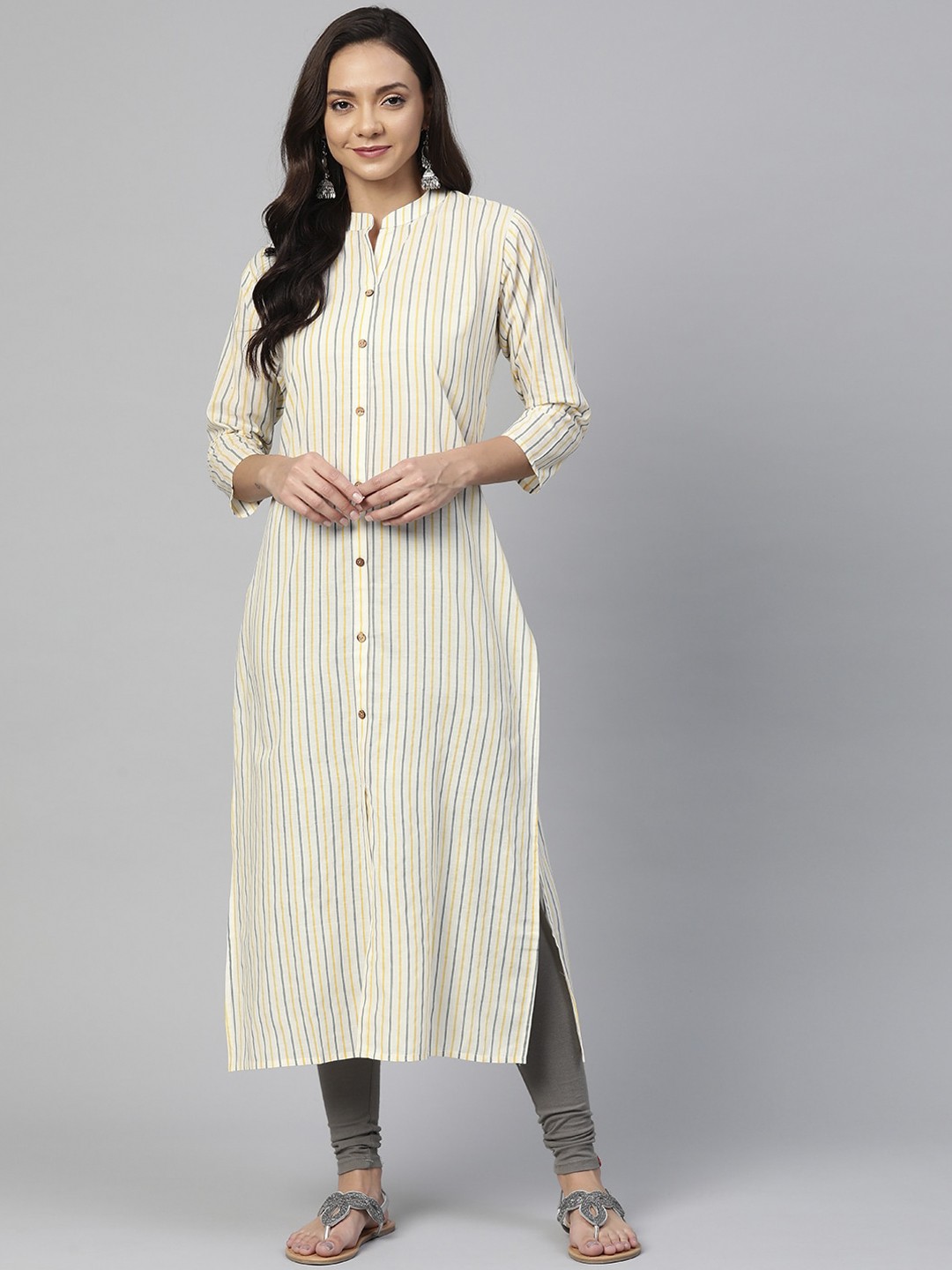 

KSUT Women Off White Striped Kurta