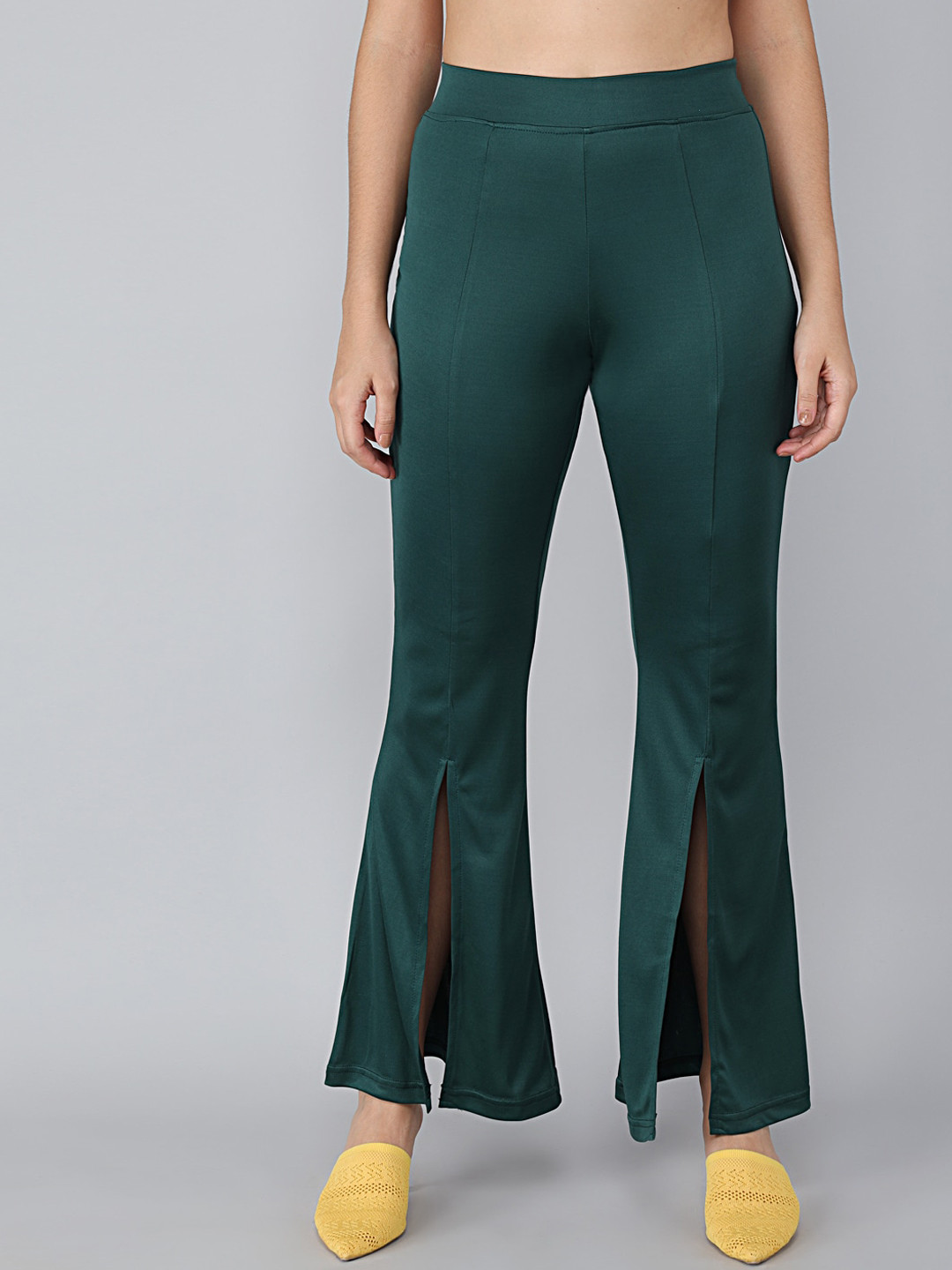 

Kotty Women Green Solid Flared High-Rise Bootcut Trousers