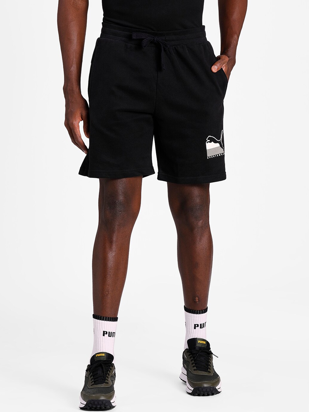 

Puma Men Black Mid-Rise ATHLETICS Sports Shorts