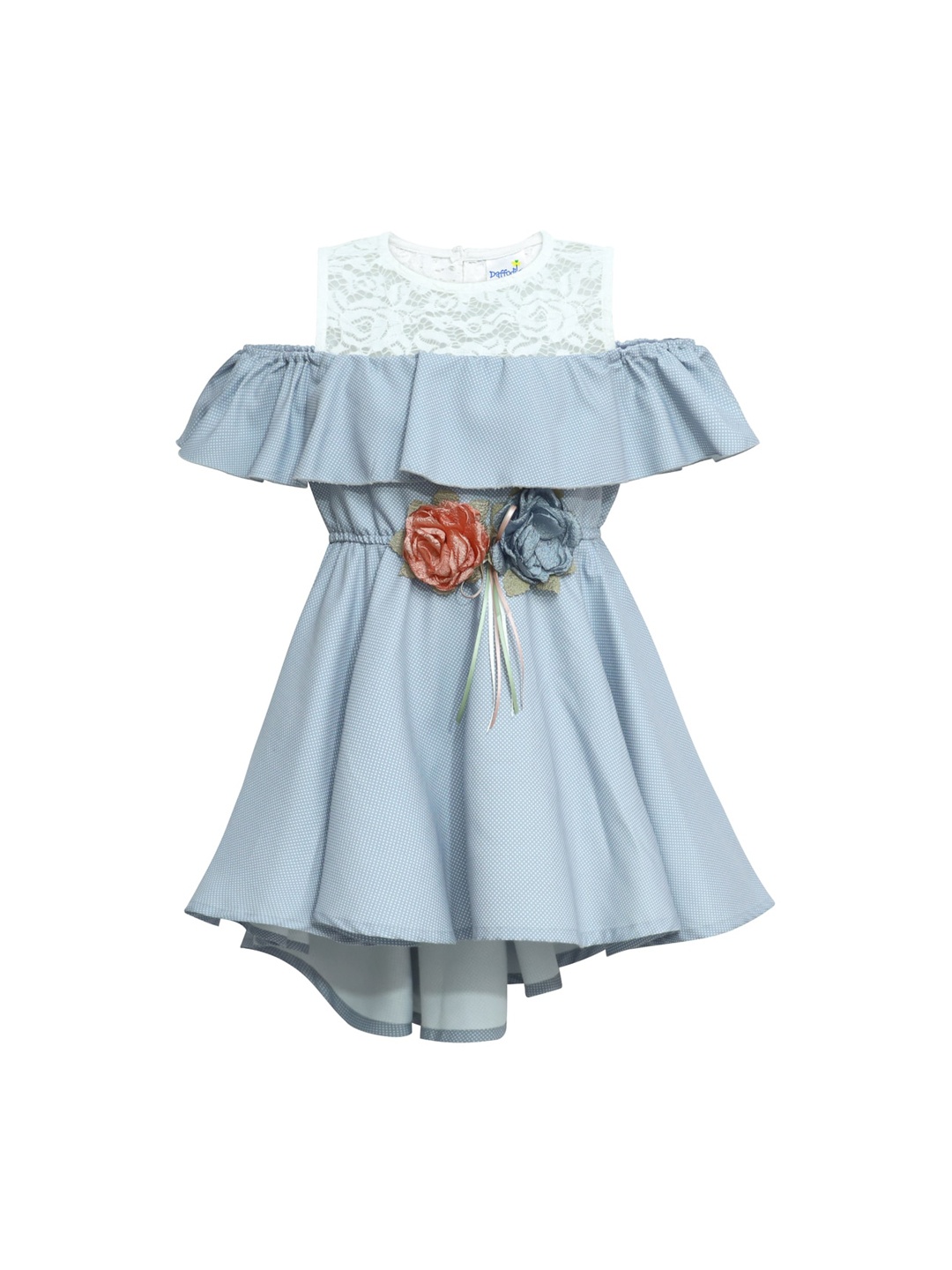 

Daffodils GIRLS WEAR Blue & White Polka Dot Printed Fit and Flare Dress