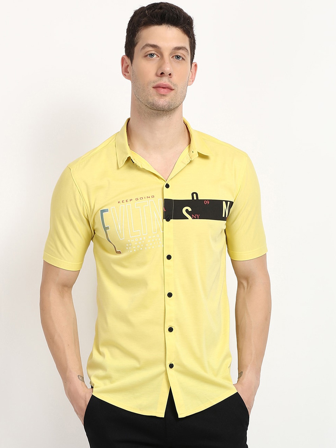 

V2 Value & Variety Men Yellow Printed Casual Shirt