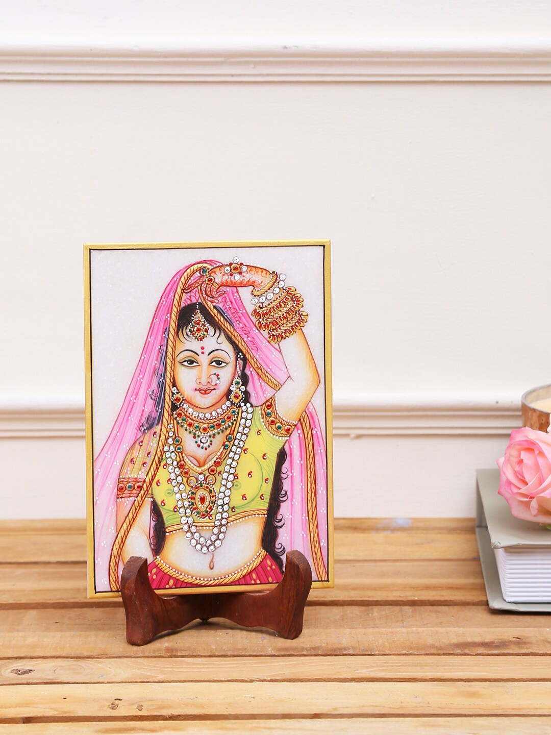 

Aapno Rajasthan Pure White Marble Square Decorative Plate With Handpainted Motifs, Pink