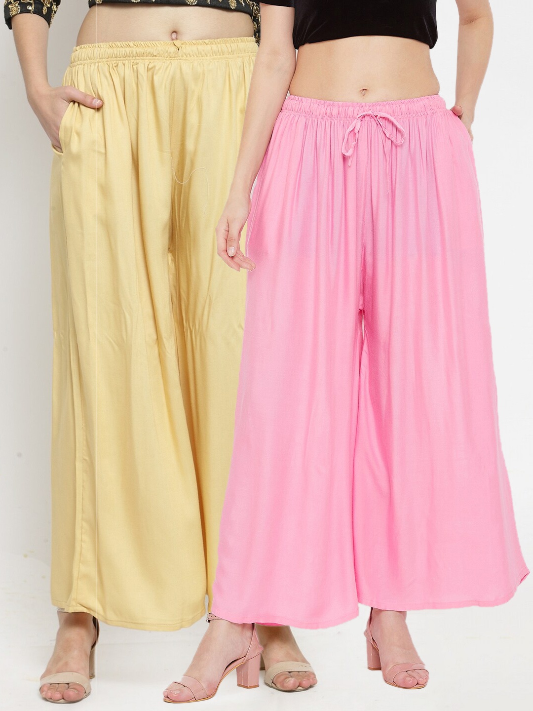 

Clora Creation Women Beige & Pink 2 Flared Knitted Palazzos