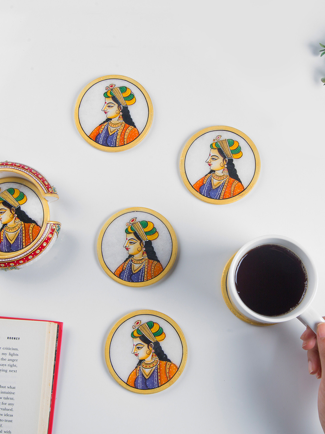 

Bigsmall Set of 6 Brown & Orange Queen Printed Marble Coasters