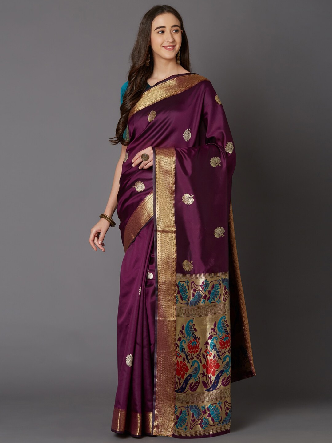 

Mitera Burgundy Woven Design Zari Silk Blend Saree