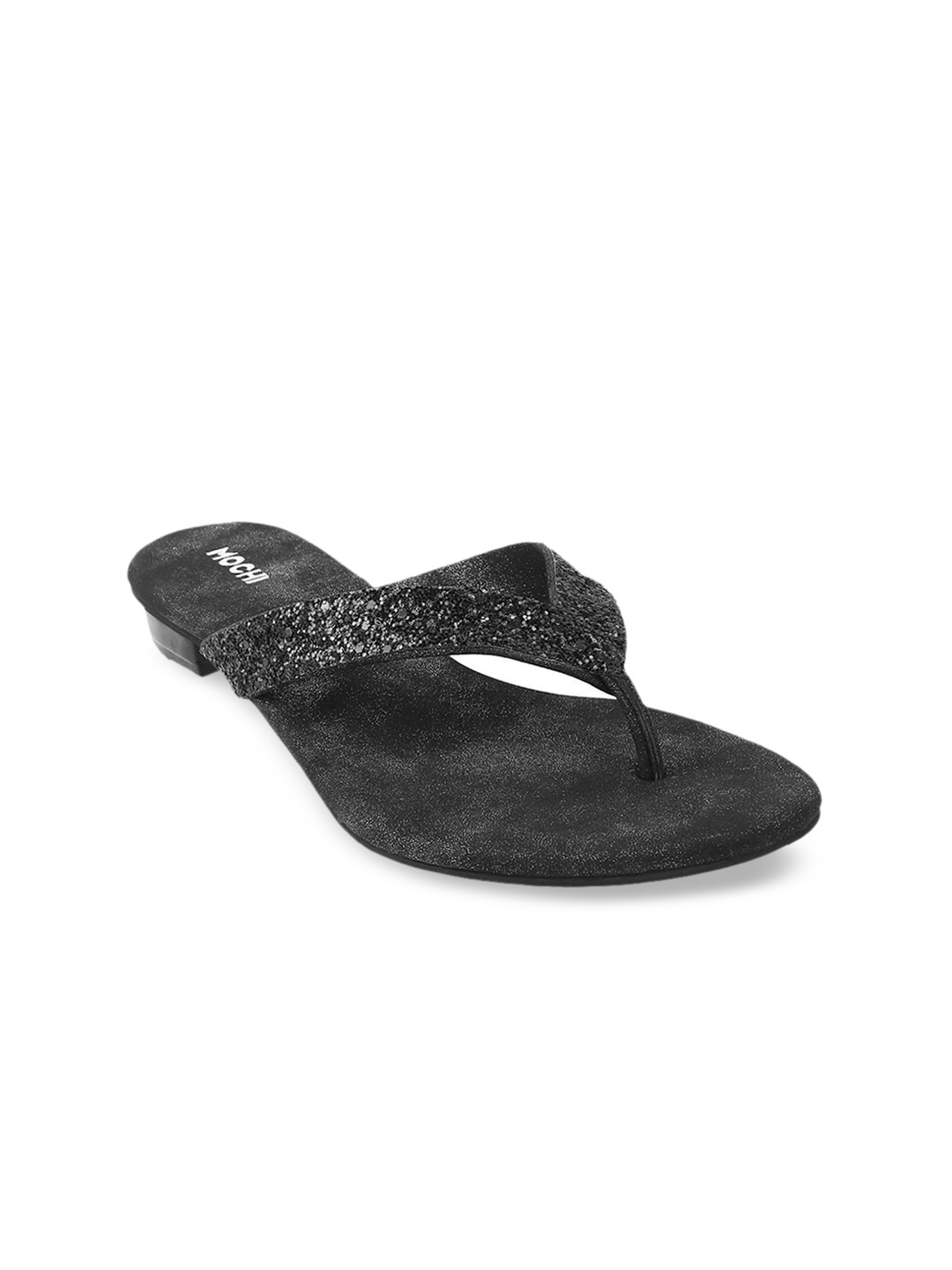 

Mochi Women Black Embellished Leather Ethnic Open Toe Flats