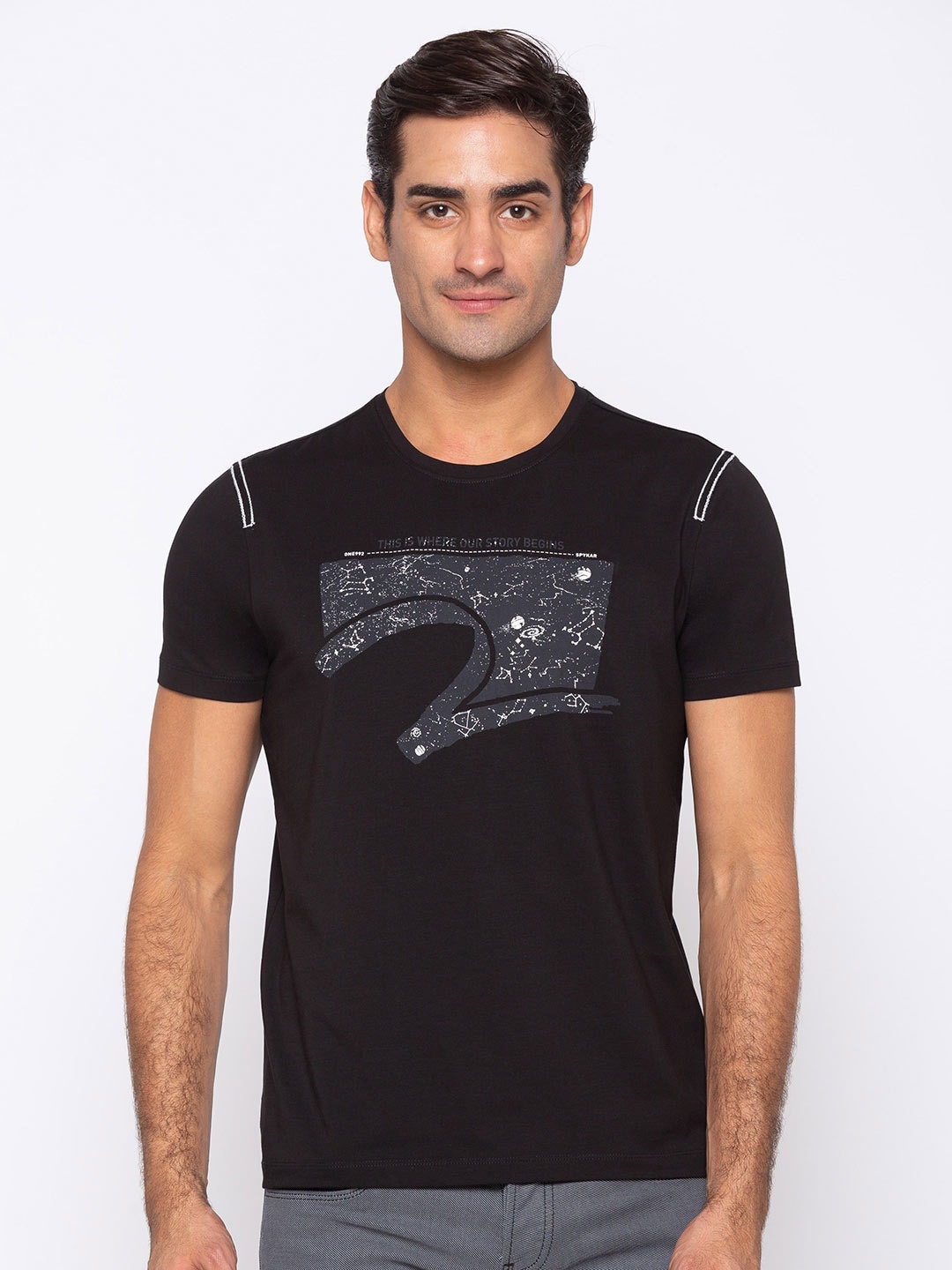 

SPYKAR Men Black Typography Printed Slim Fit T-shirt