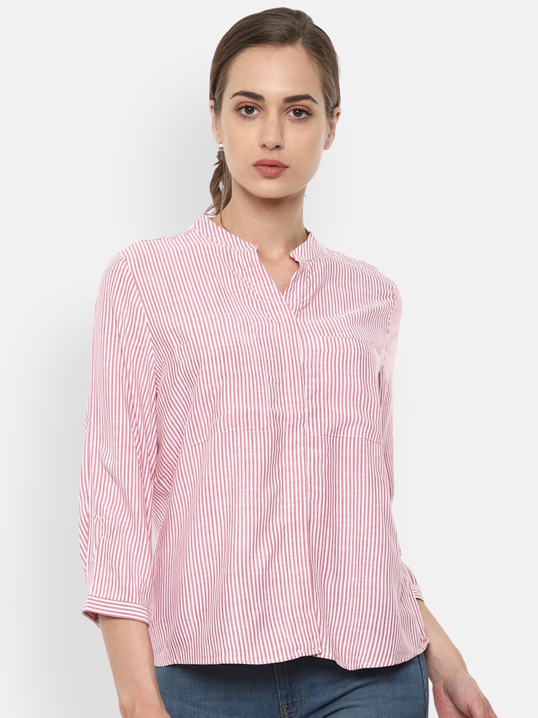 

Van Heusen Woman Women Pink Striped Regular Top