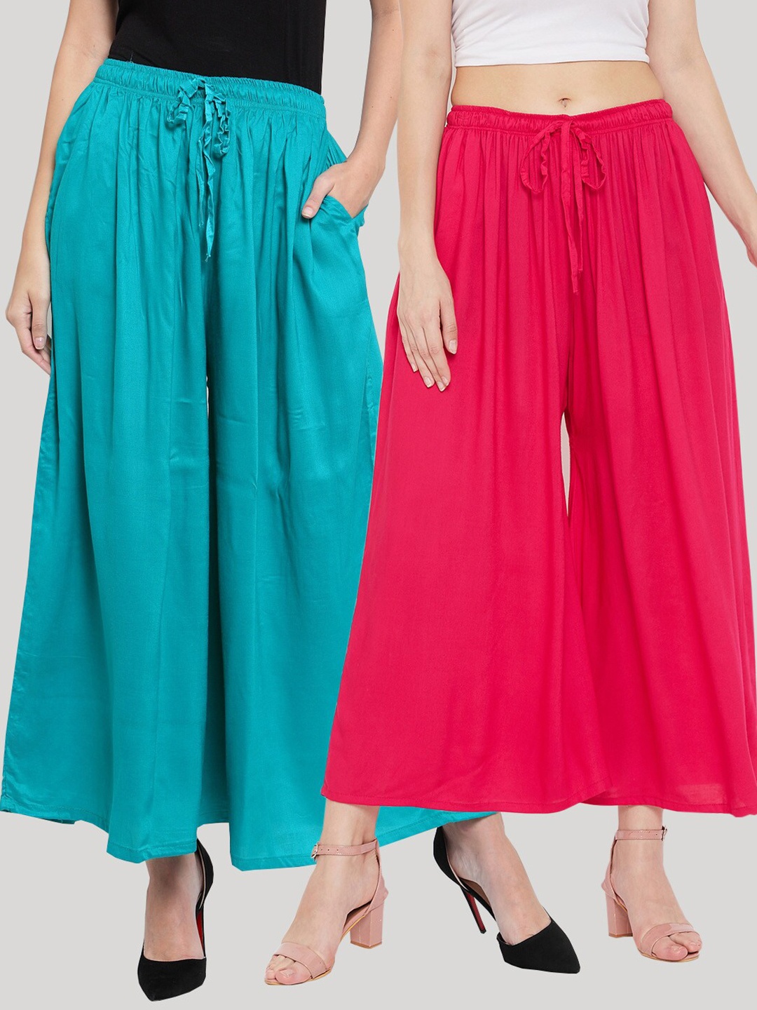 

Clora Creation Women Turquoise Blue & Magenta Pack Of 2 Knitted Ethnic Palazzos
