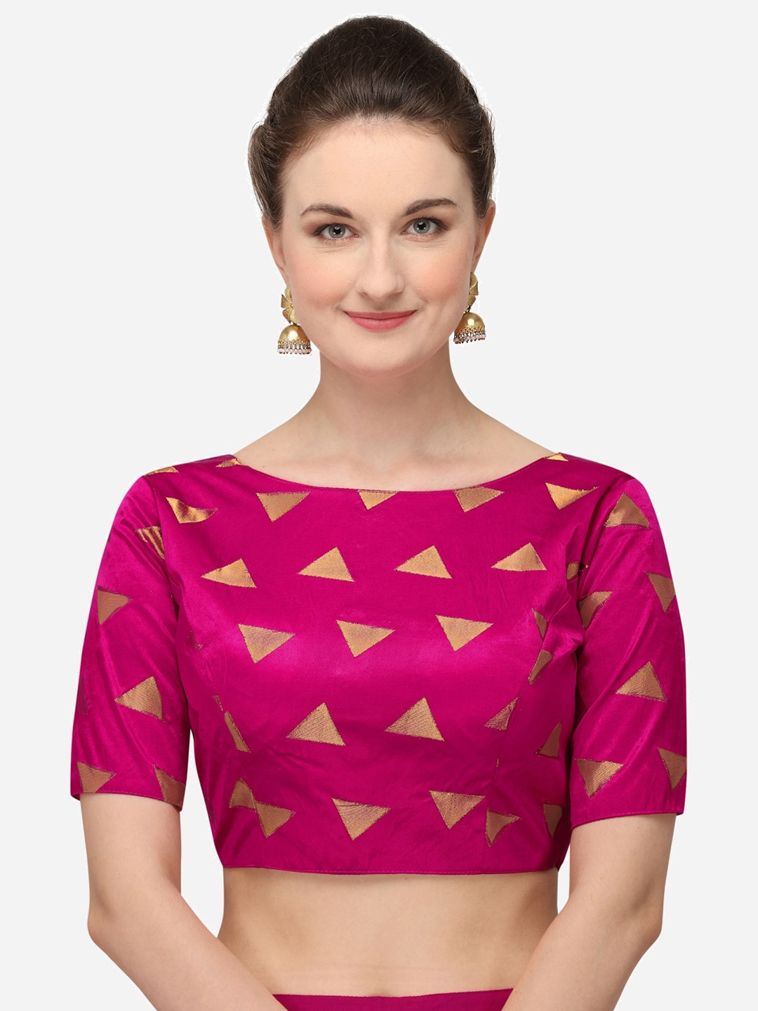 

Fab Dadu Women Pink & Gold-Coloured Woven Design Silk Saree Blouse