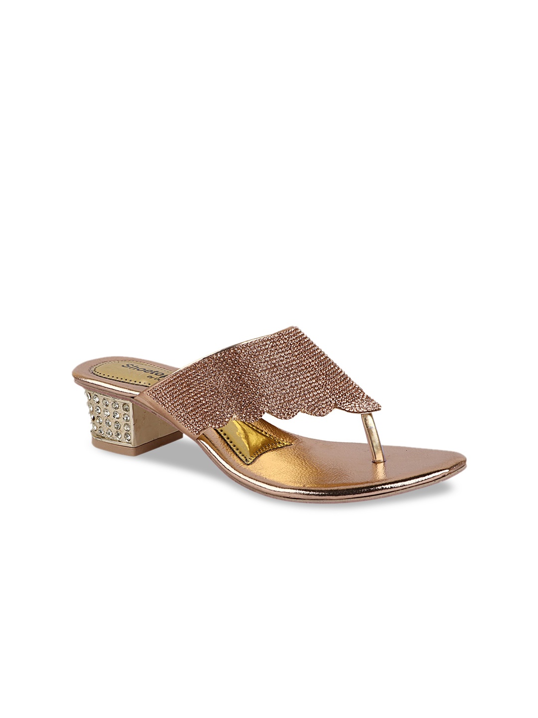 

Shoetopia Rose Gold Embellished Ethnic Block Heels