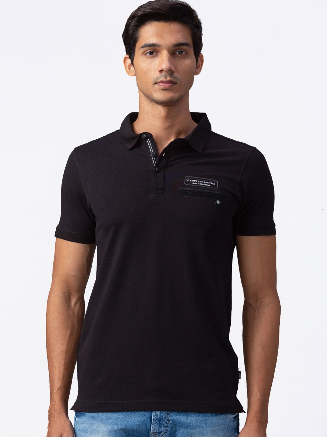 

SPYKAR Men Black Polo Collar Slim Fit T-shirt