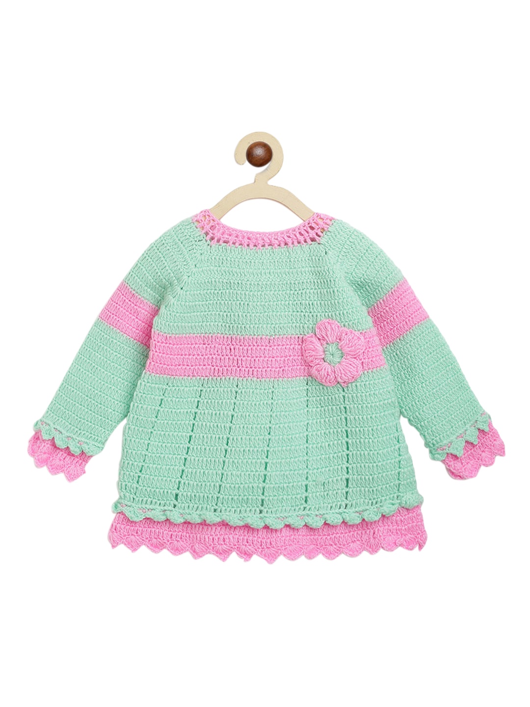 

CHUTPUT Girls Green & Pink Pure Wool Jumper Dress