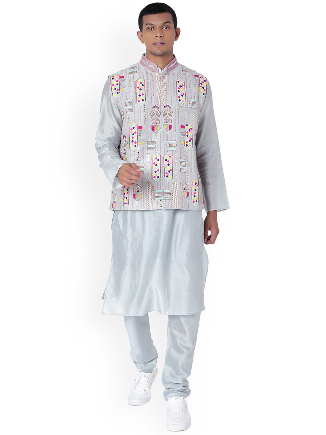 

PS MEN BY PAYAL SINGHAL Men Blue Dupion Silk Kurta with Churidar