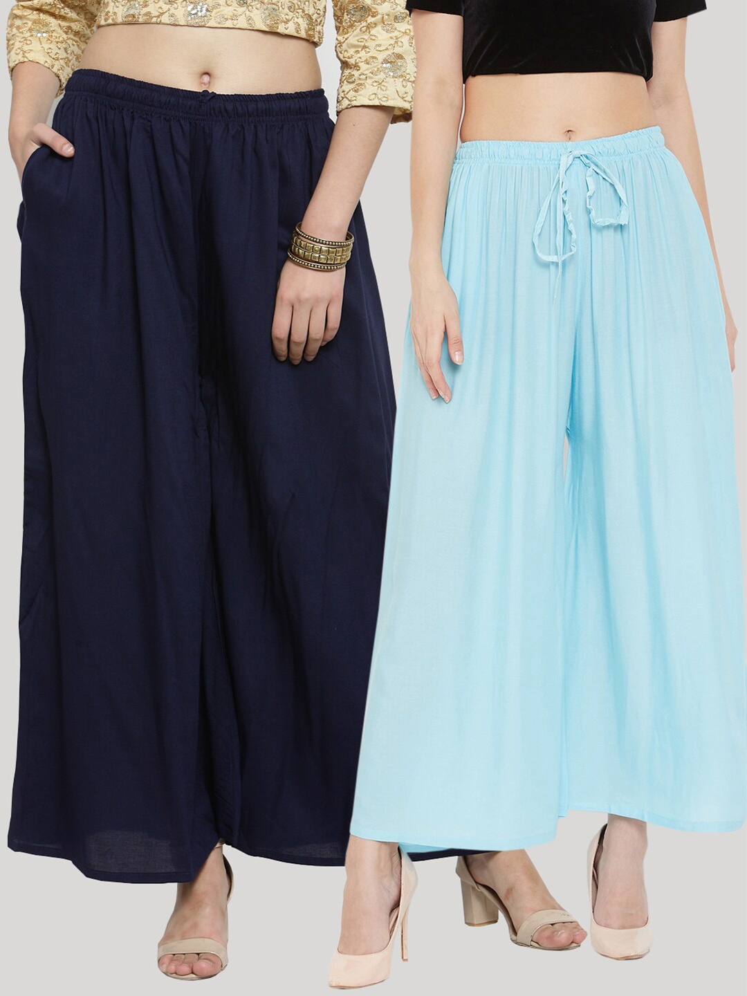

Clora Creation Women Multi Solid Navy Blue & Sky Blue Rayon Sharara (Pack Of 2)
