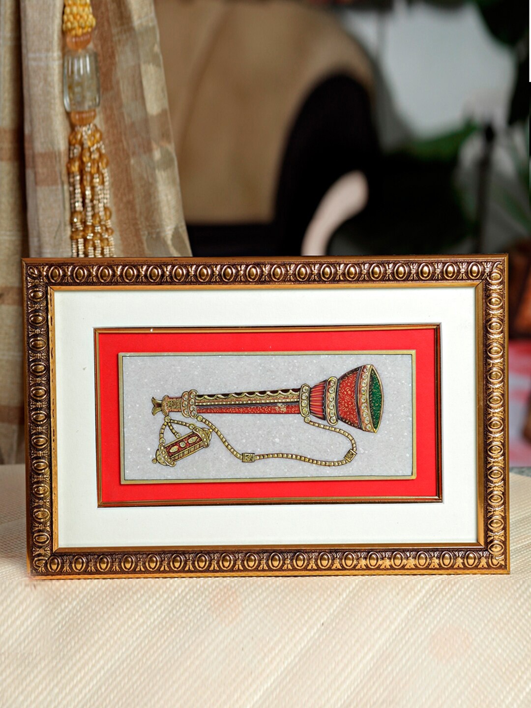 

Aapno Rajasthan White Gold Painted Flute Marble Wall Hanging
