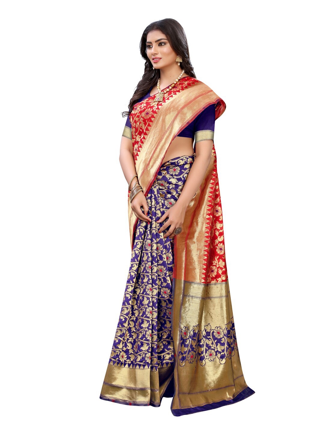 

KALINI Navy Blue Woven Design Zari Banarasi Saree