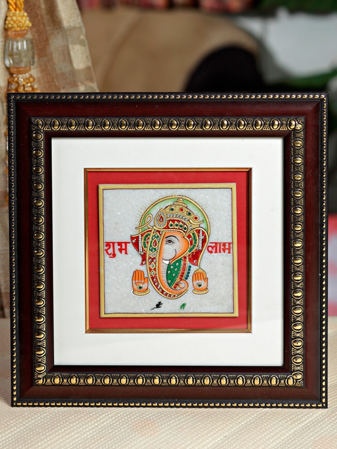 

Aapno Rajasthan White & Red 22 Carat Gold Lord Ganesh Painted Hanging Wall Art
