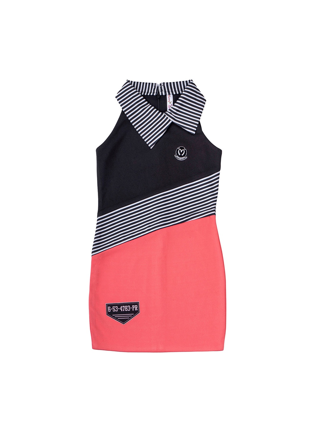

Hunny Bunny Black & Peach-Coloured Colourblocked A-Line Dress