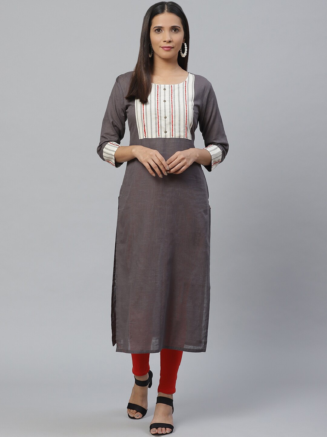

KSUT Women Grey Yoke Design Kurta