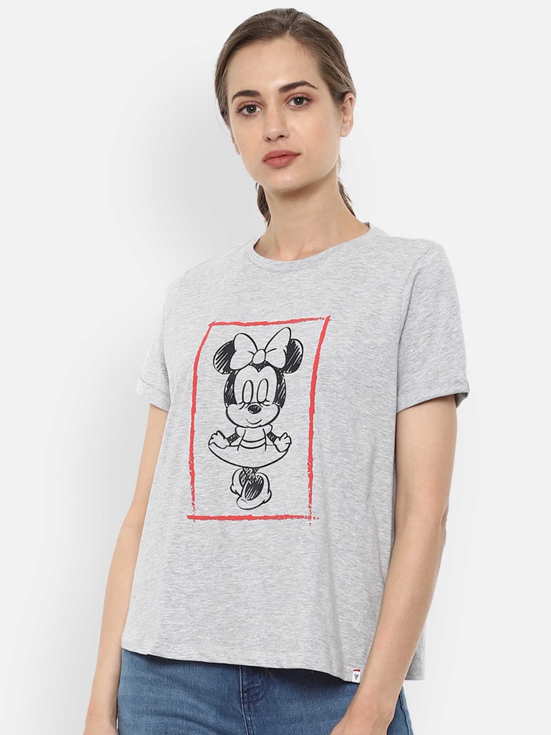 Van Heusen Woman Grey & Black Regular Minnie Mouse Top
