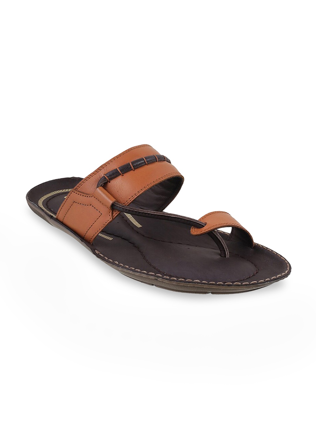 

DAVINCHI Men Tan Brown Leather Comfort Sandals