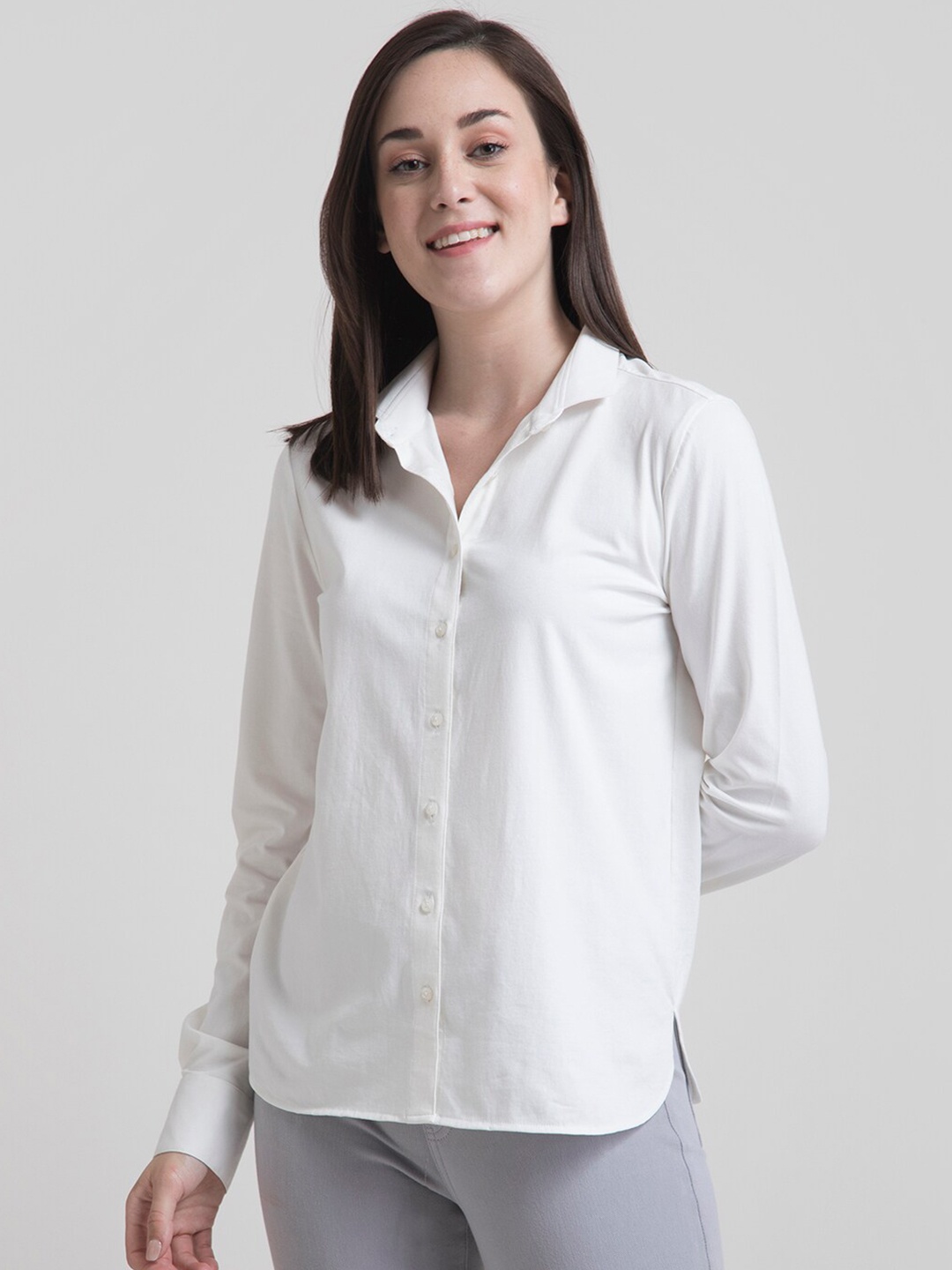 

FableStreet Women White Knitted Shirt