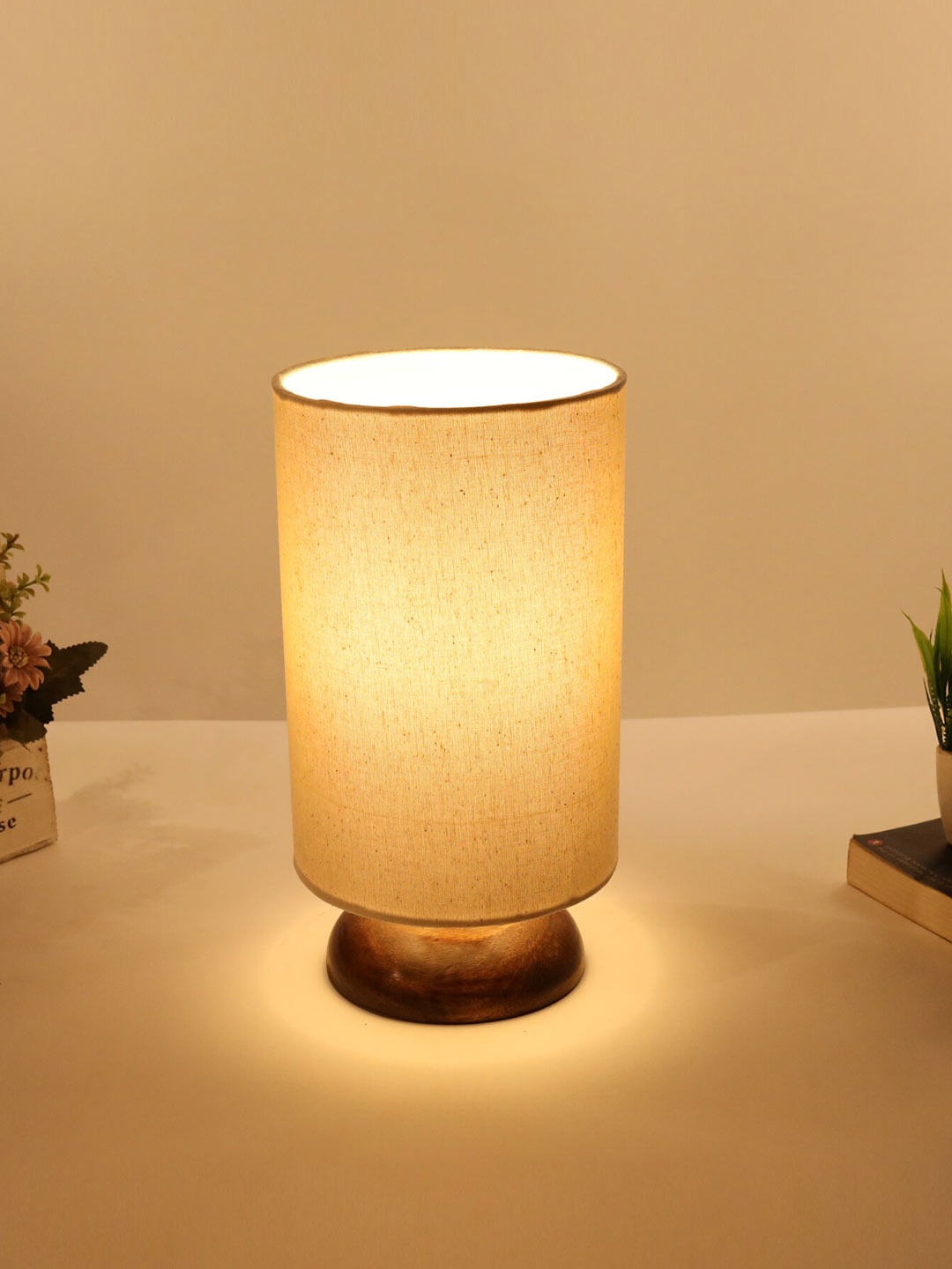 

Homesake Beige & White Contemporary Handcrafted Column Smart Table Lamp with Shade