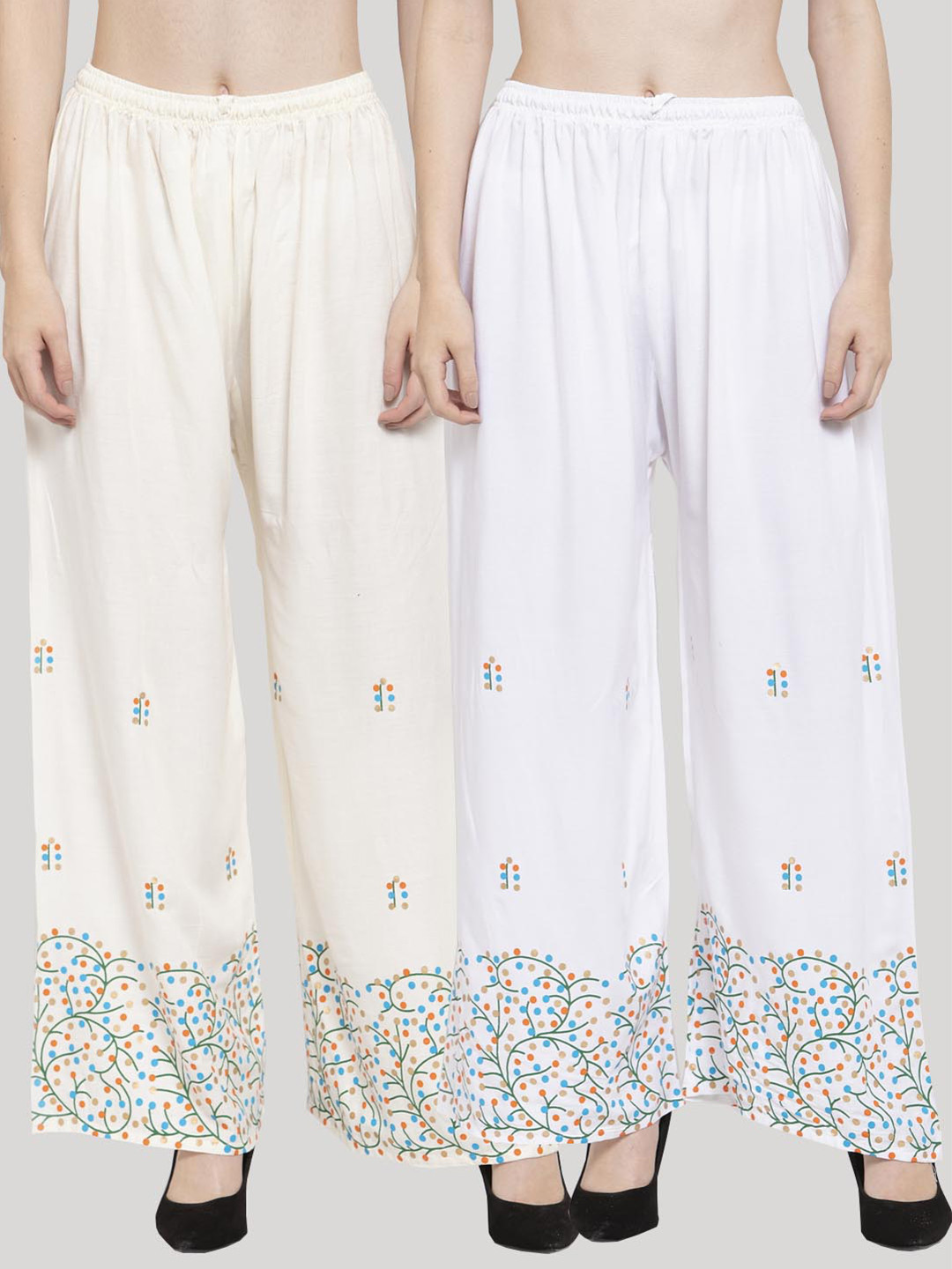 

Clora Creation Women White & Blue 2 Printed Knitted Ethnic Palazzos