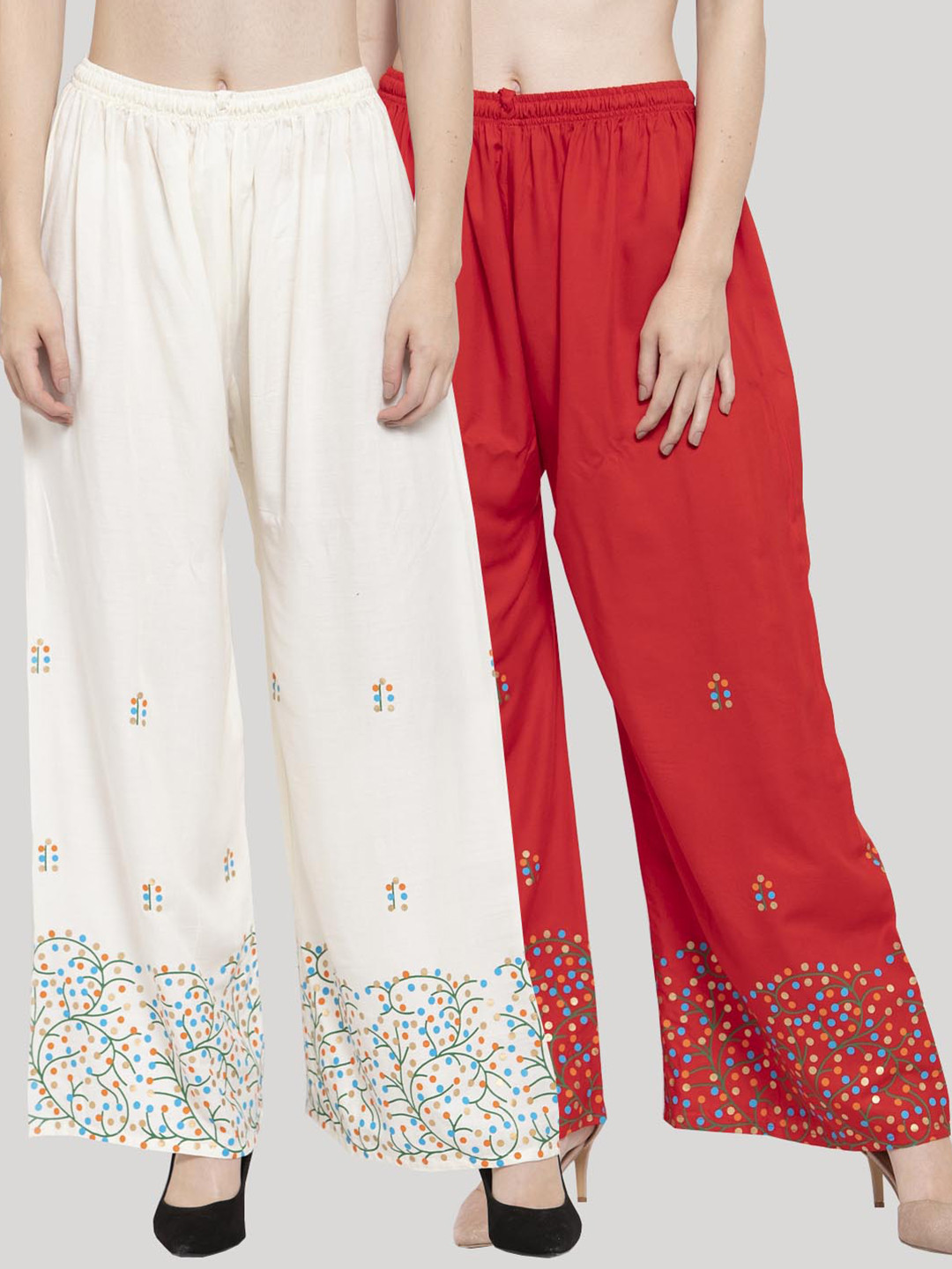 

Clora Creation Women Pack Of 2 Red & White Ethnic Motifs Printed Knitted Palazzos