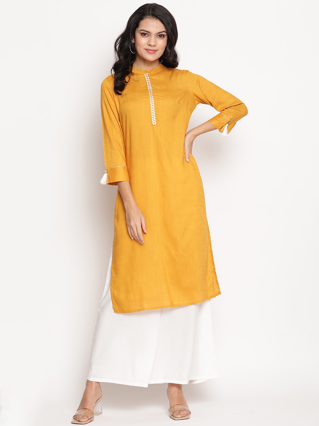 Be Indi Women Mustard Yellow Solid Kurta