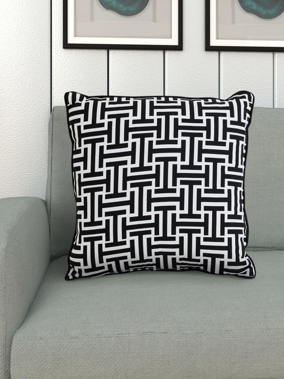 

Home Centre Black & White Printed Cotton Filled Cushion