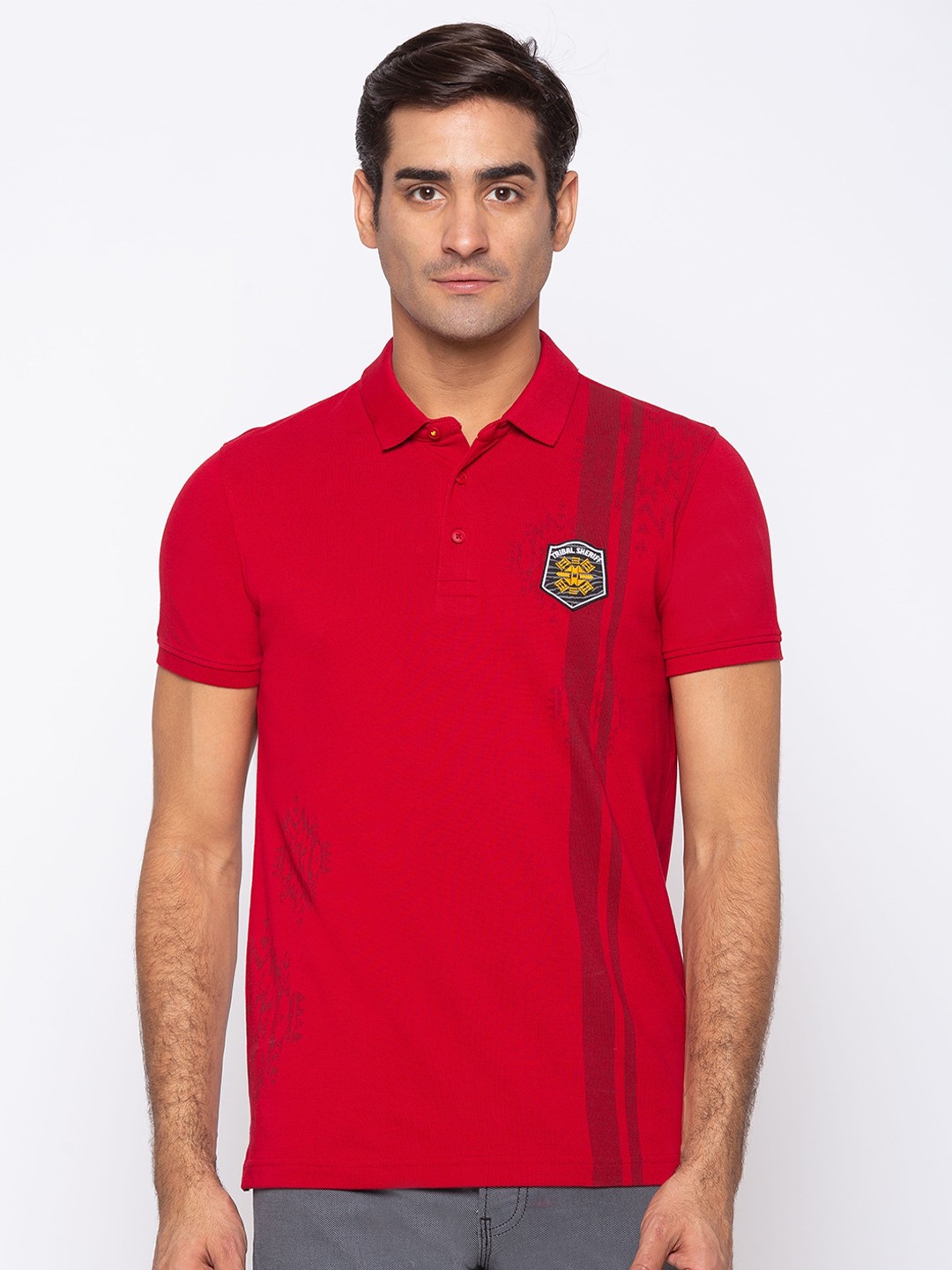 

SPYKAR Men Red Polo Collar Applique Slim Fit T-shirt