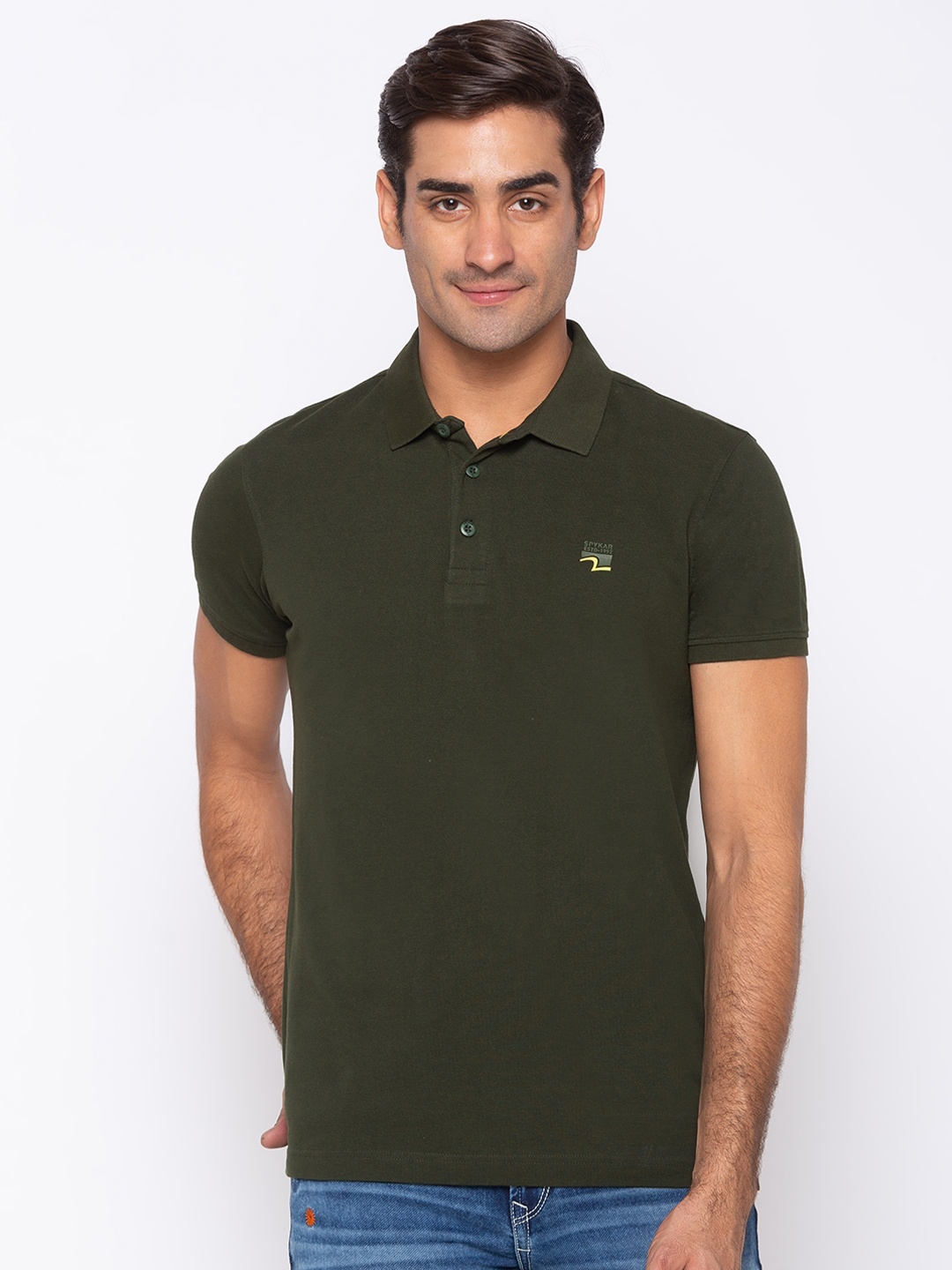 

SPYKAR Men Green Solid Polo Collar Slim Fit T-shirt