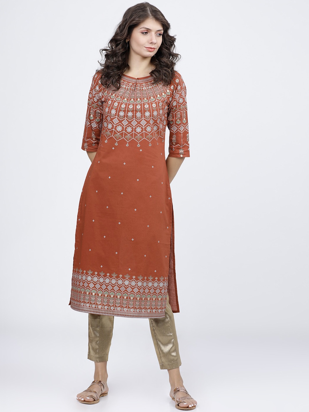 

Vishudh Women Brown Ethnic Motifs Kurta