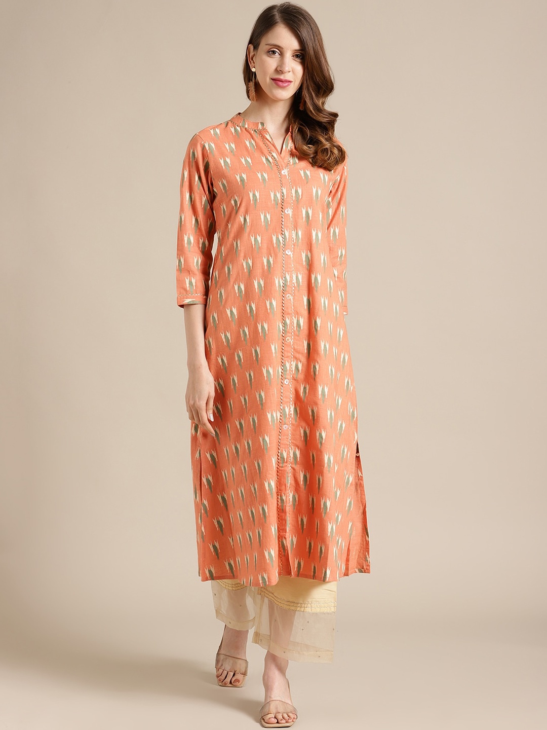 

KSUT Women Orange Printed Kurta