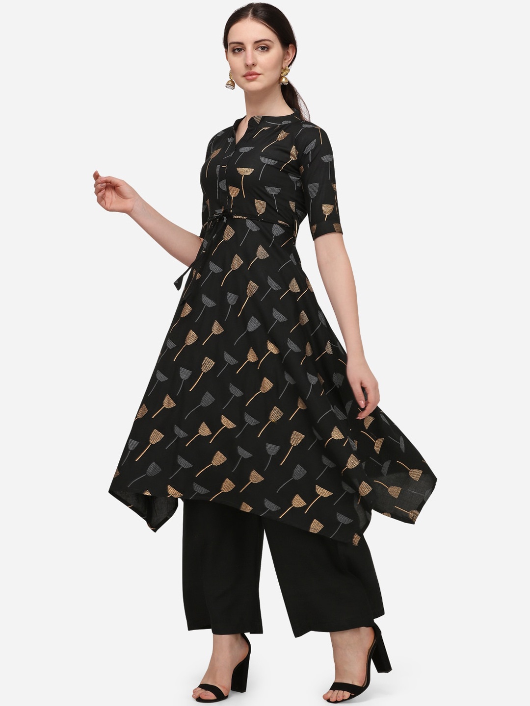 

Florence Women Black Ethnic Motifs Printed Kurta with Palazzos